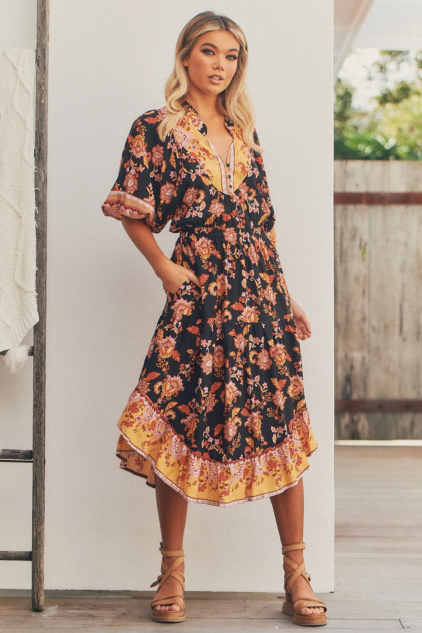 Black Phoenix Print Jasmine Midi Dress sold by Lilac and Mila product image thumbnail 2