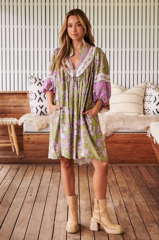 Kaffir Print Boheme Mini Dress sold by Lilac and Mila