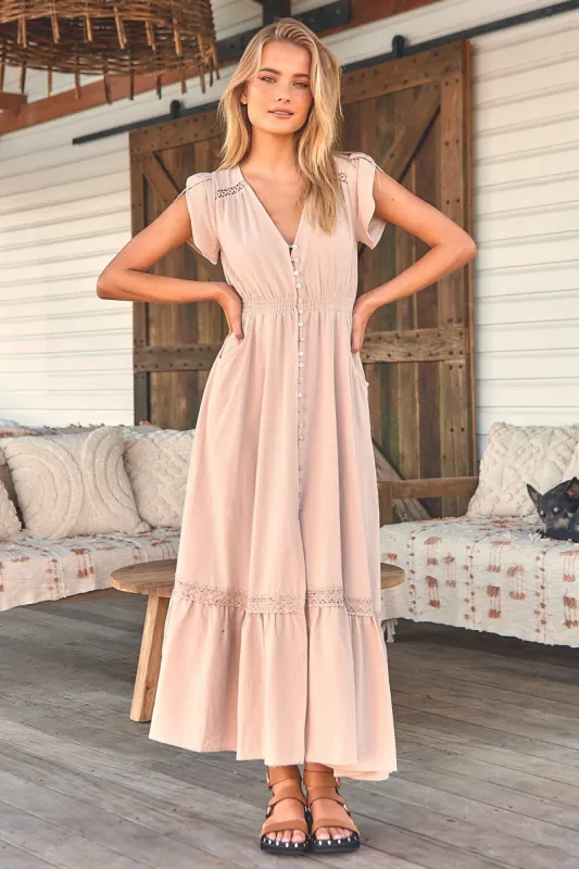 Nude Cotton Print Carmen Maxi sold by Lilac and Mila