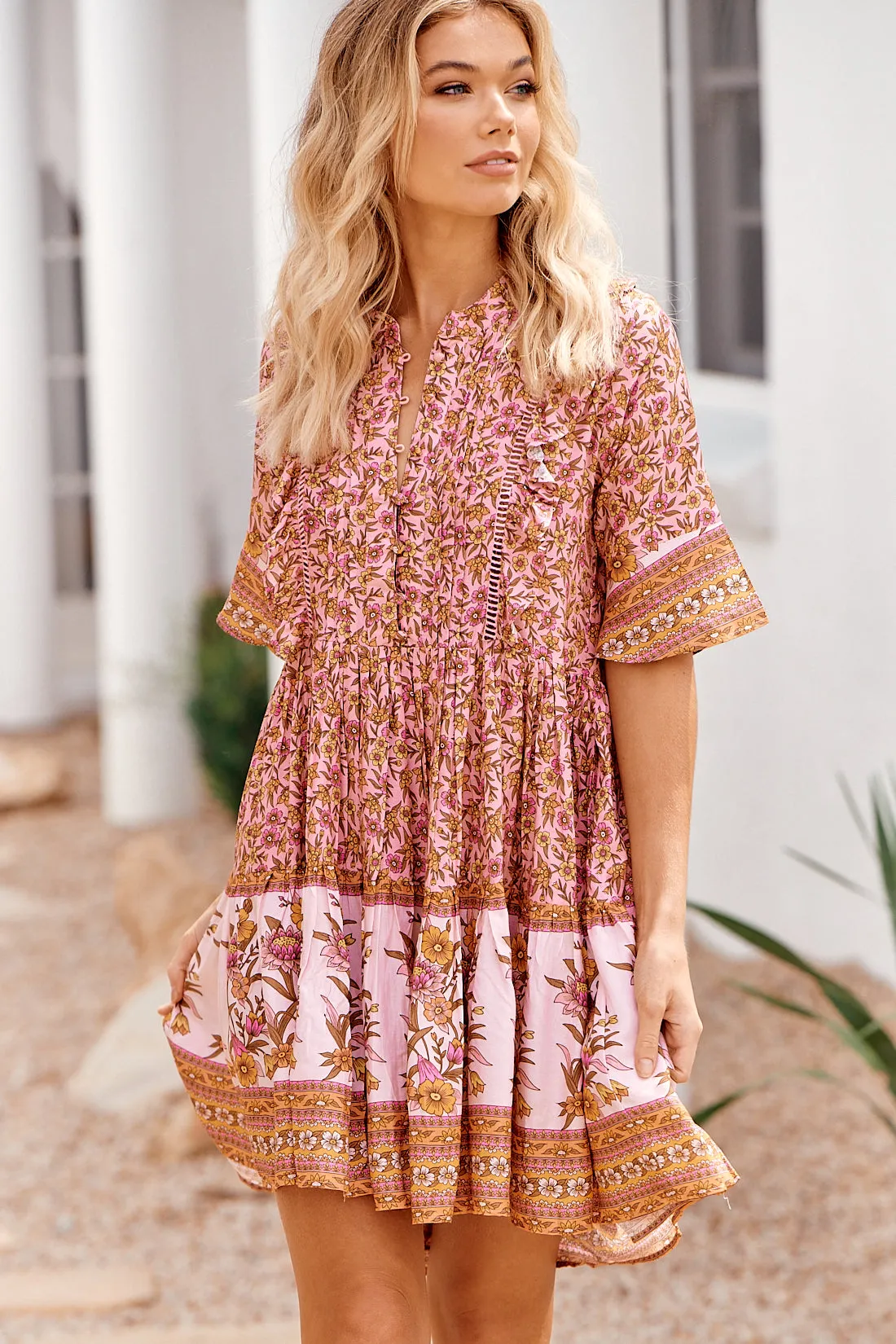 Nisha Print Bluebird Mini Dress sold by Lilac and Mila product image thumbnail 3