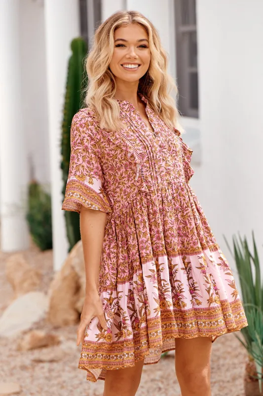 Nisha Print Bluebird Mini Dress sold by Lilac and Mila