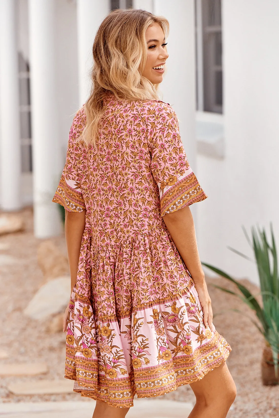 Nisha Print Bluebird Mini Dress sold by Lilac and Mila product image thumbnail 5