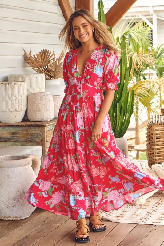 Cerise Print Annabel Maxi sold by Lilac and Mila