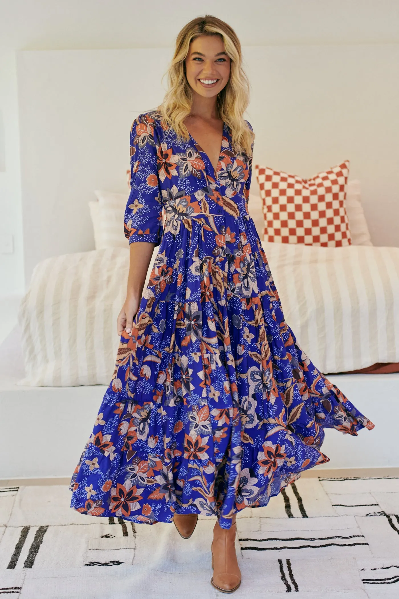 Santiago Print Berry Maxi Dress sold by Lilac and Mila product image thumbnail 3