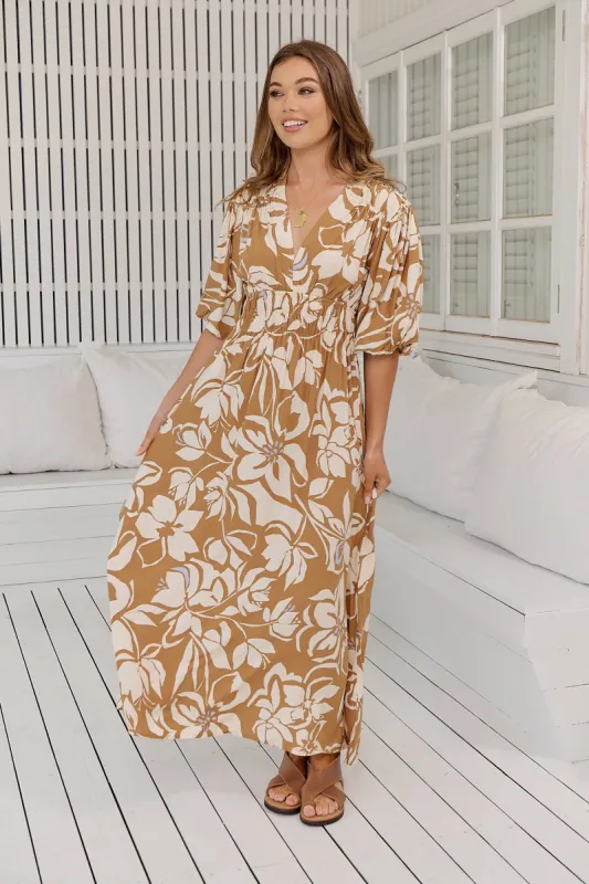 Champagne Mist Print Sonya Maxi Dress sold by Lilac and Mila