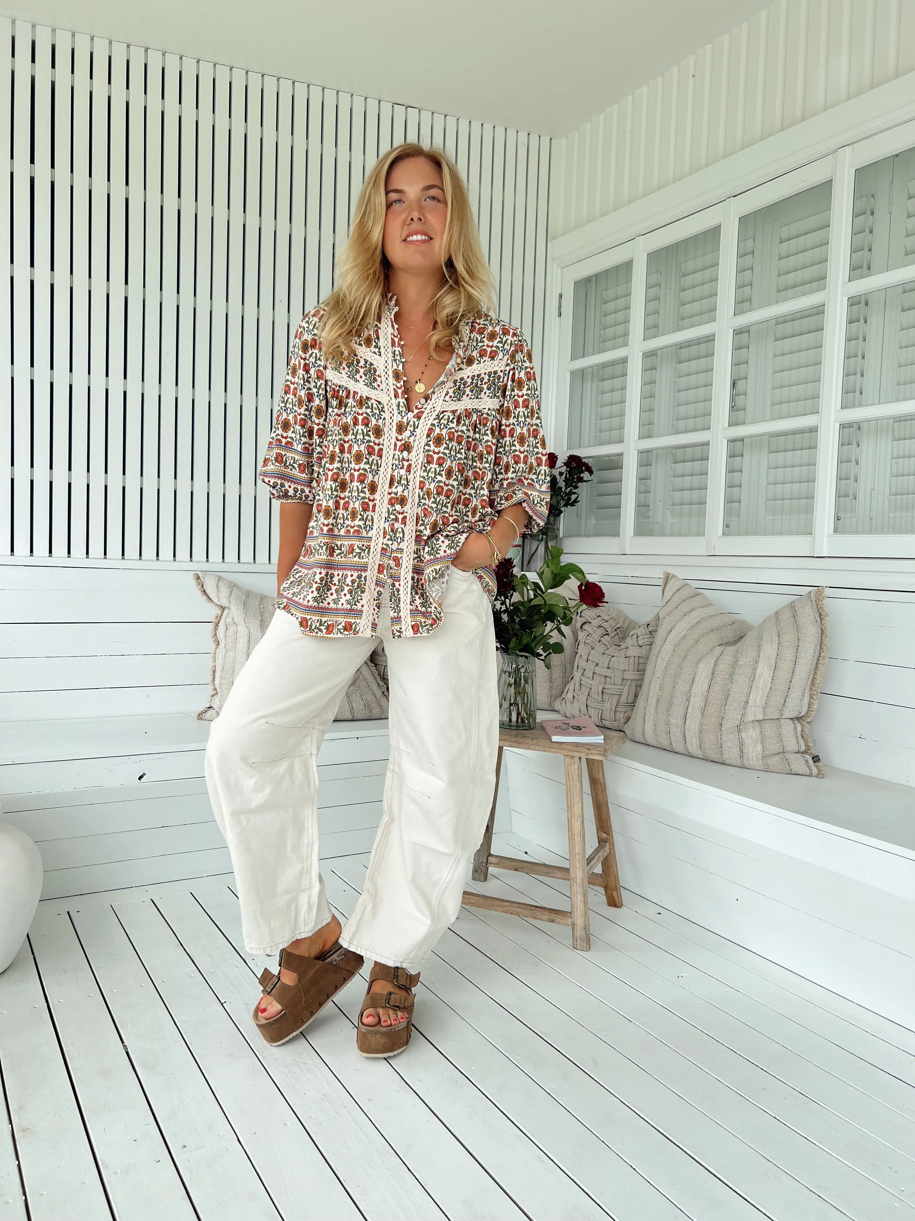 Harlowe Print Bee Blouse sold by Lilac and Mila