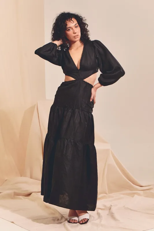 Black Elara Maxi Dress sold by Lilac and Mila
