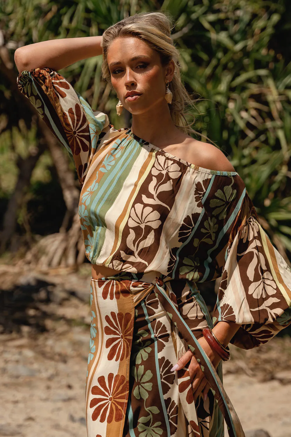 Cacao Mist Print Arabella Blouse sold by Lilac and Mila