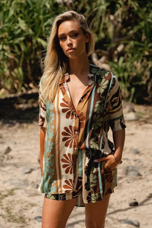 Cacao Mist Print River Shirt made by Lilac and Mila