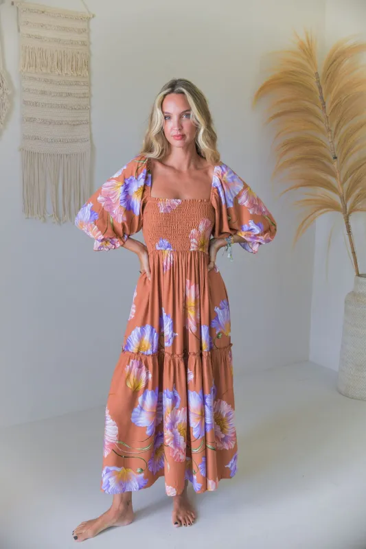 Amara Bloom Print Tulli Midi sold by Lilac and Mila