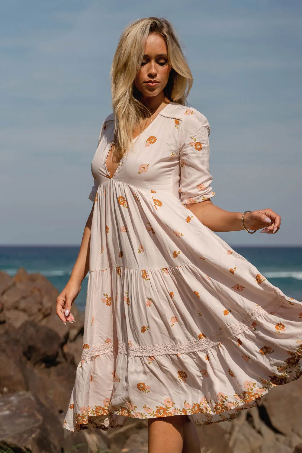 Vintage Sol Print Eve Lace Midi sold by Lilac and Mila