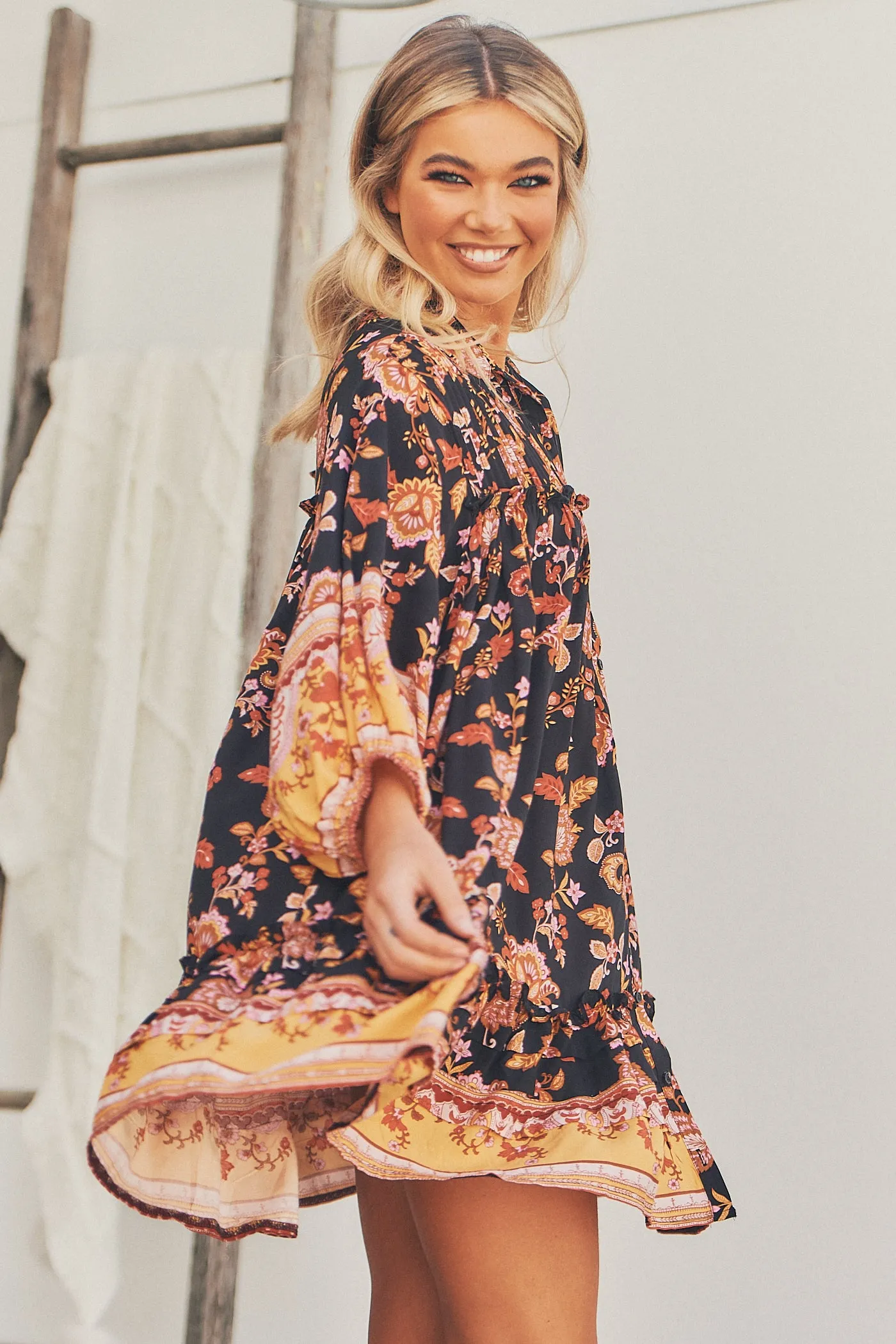 Black Phoenix Print Aimee Mini Dress sold by Lilac and Mila product image thumbnail 4