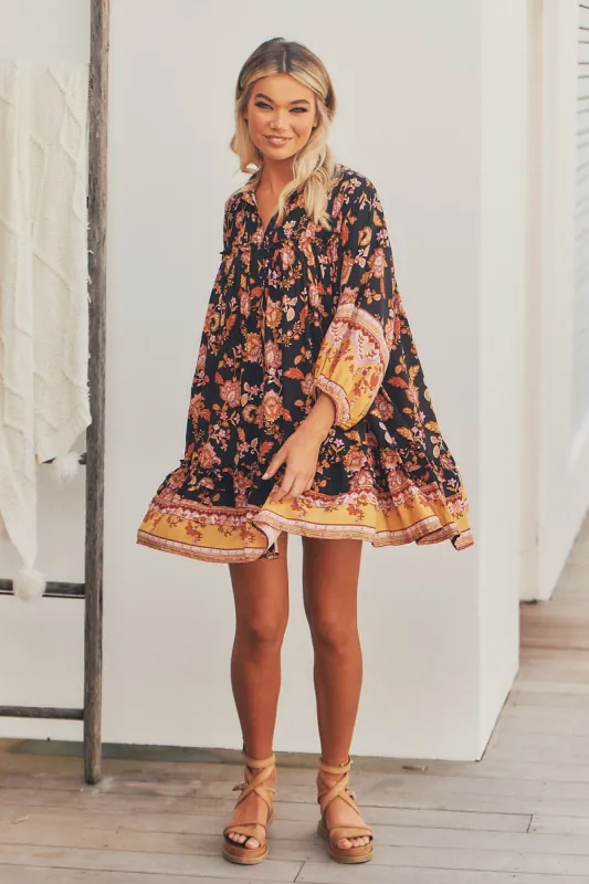 Black Phoenix Print Aimee Mini Dress sold by Lilac and Mila