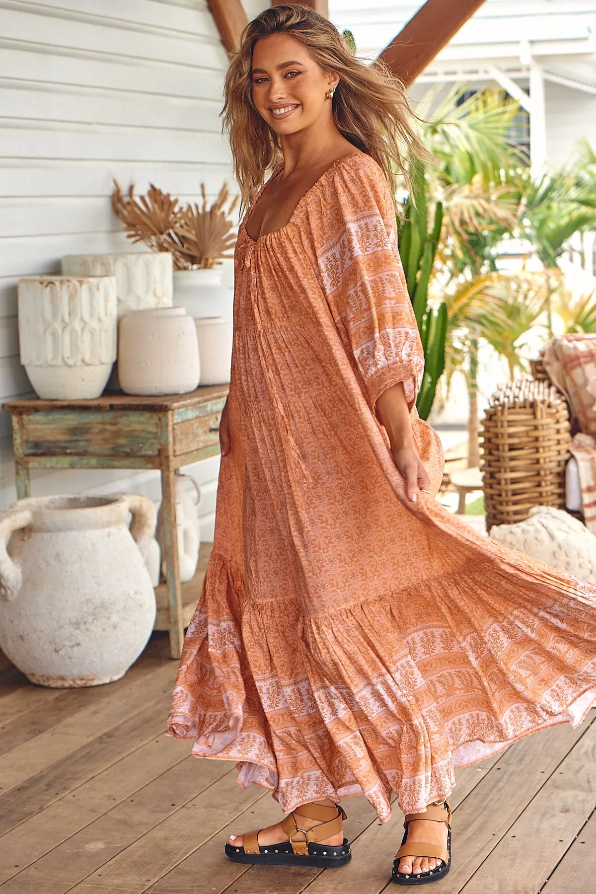 Peachy Print Blossom Midi Dress sold by Lilac and Mila product image thumbnail 3