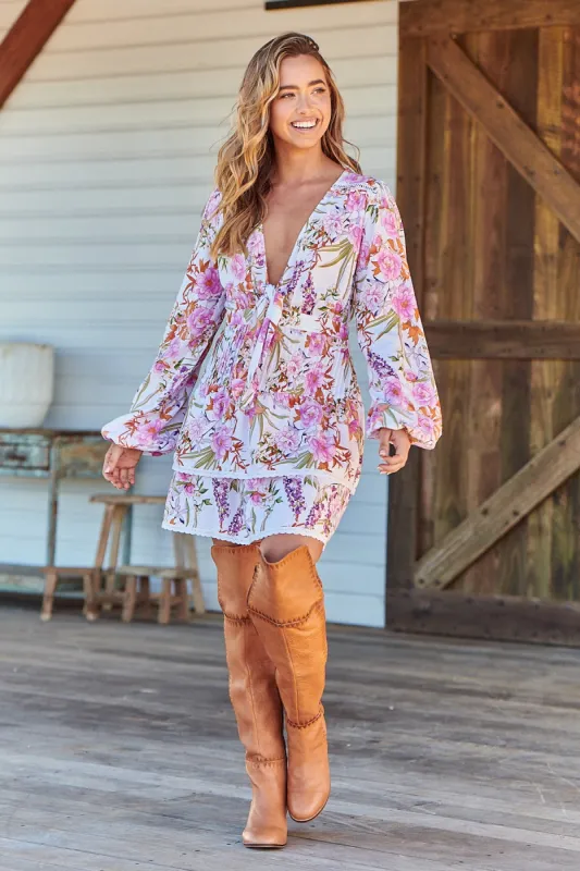 White Acadia Print North Mini Dress sold by Lilac and Mila