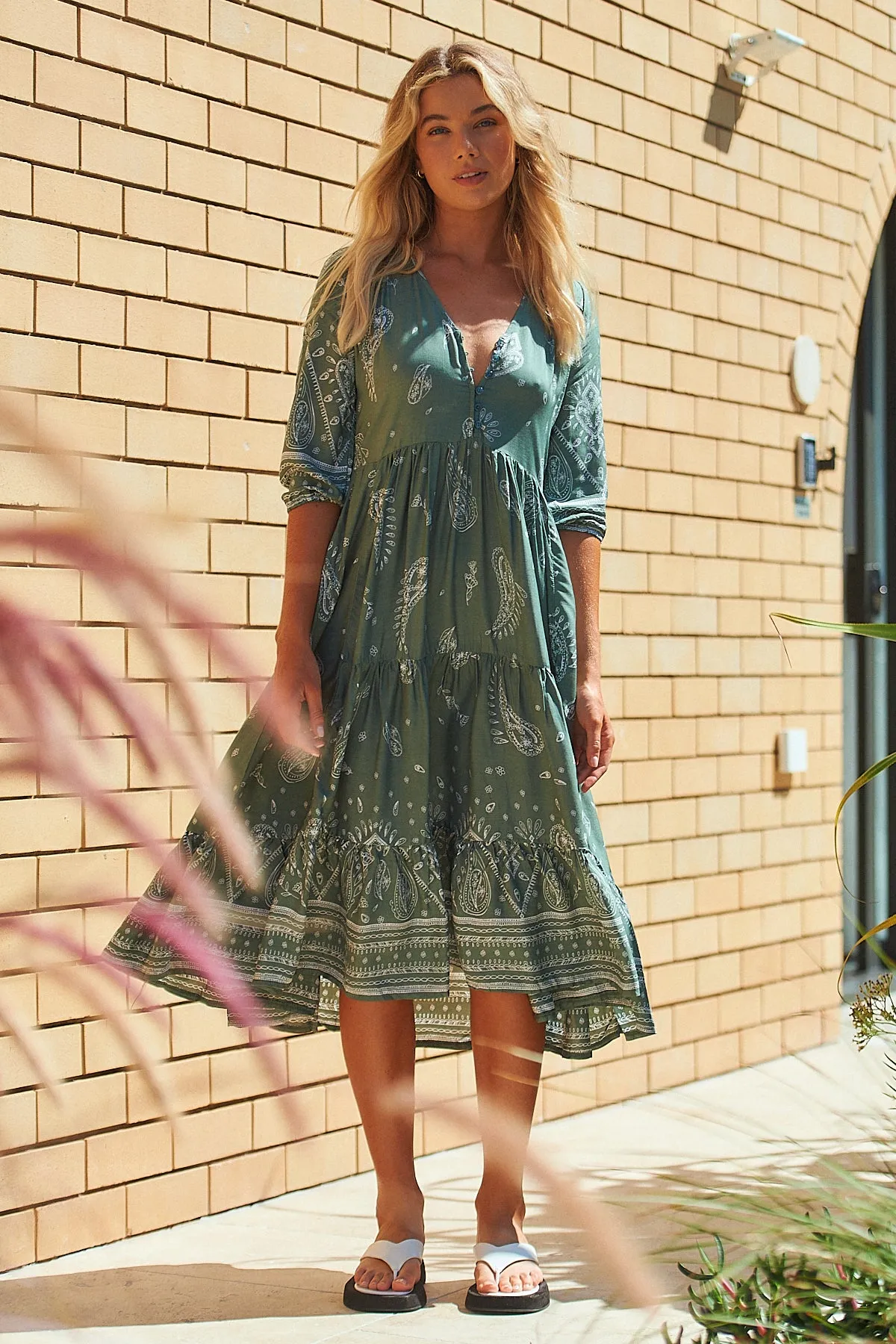 Constance Print Eve Midi Dress sold by Lilac and Mila