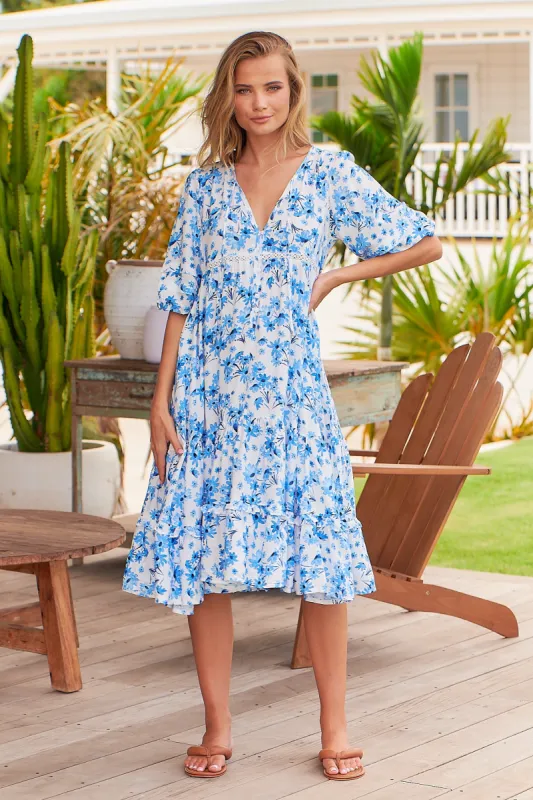 Blue Prairie Print Monday Midi Dress sold by Lilac and Mila