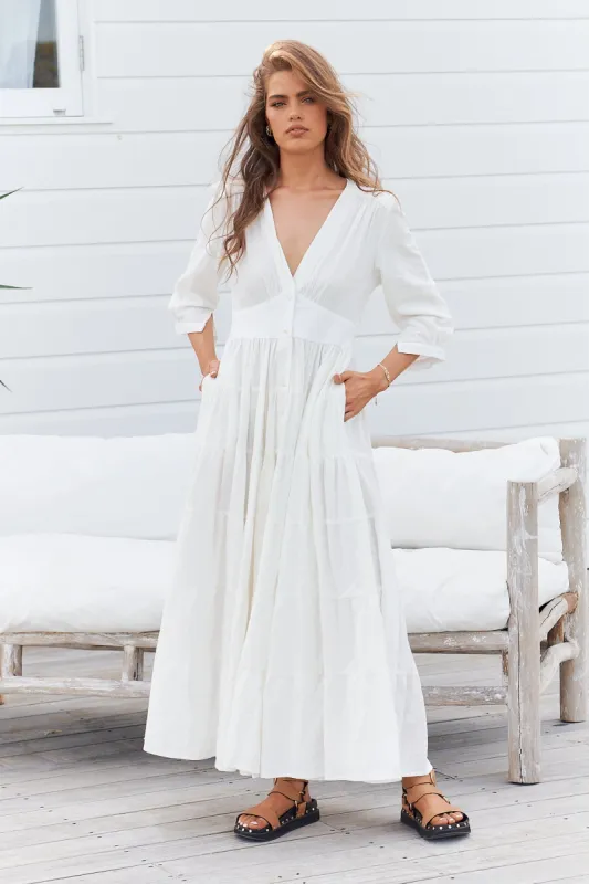 White Poppy Cotton Berry Maxi Dress sold by Lilac and Mila