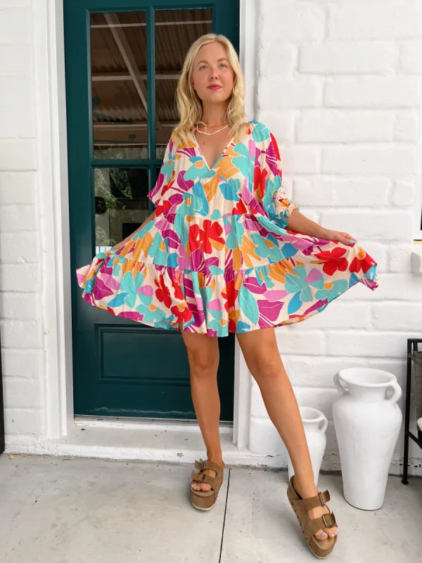 Ohana Print Petal Mini Dress sold by Lilac and Mila