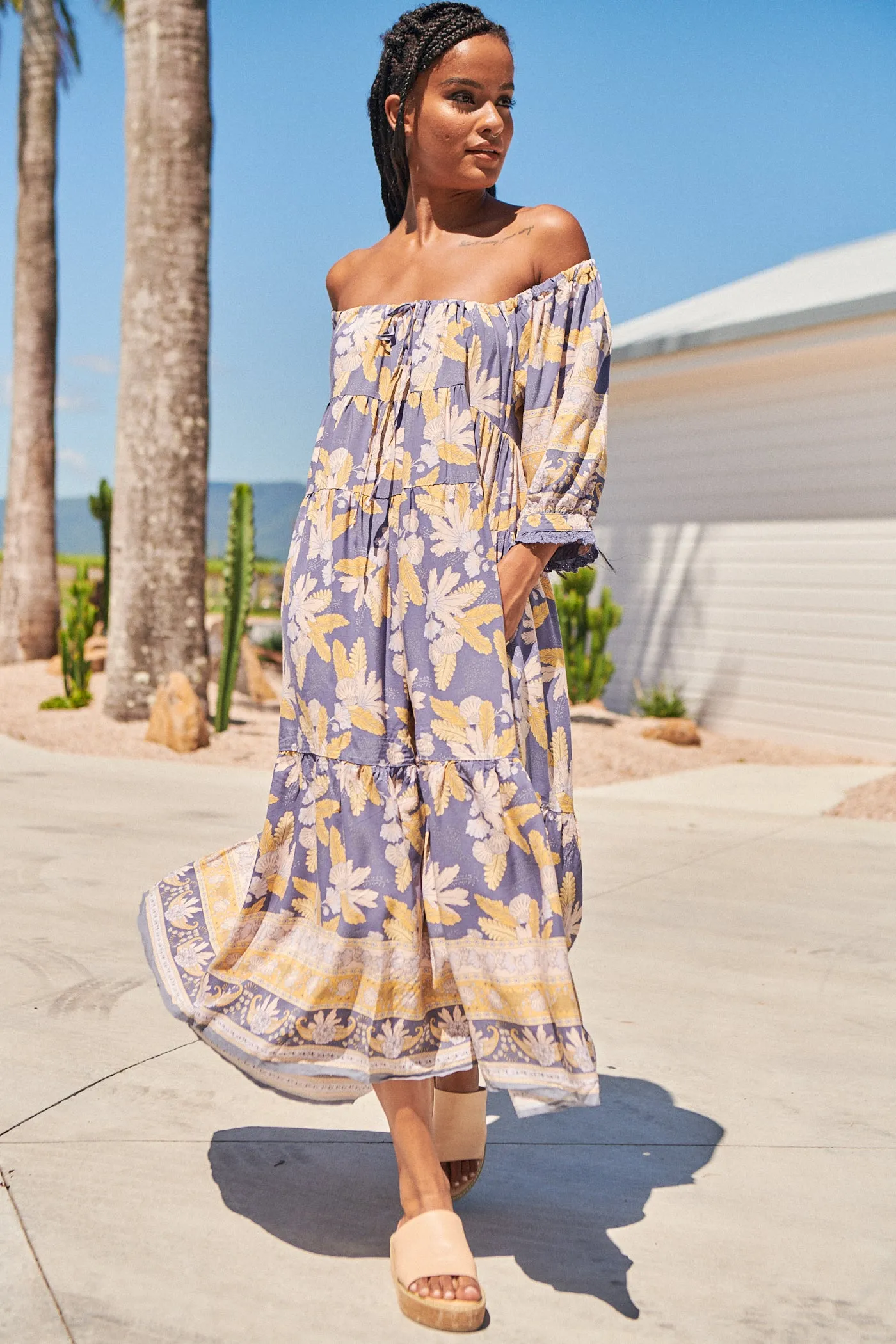 Ray Print Blossom Midi Dress sold by Lilac and Mila product image thumbnail 2