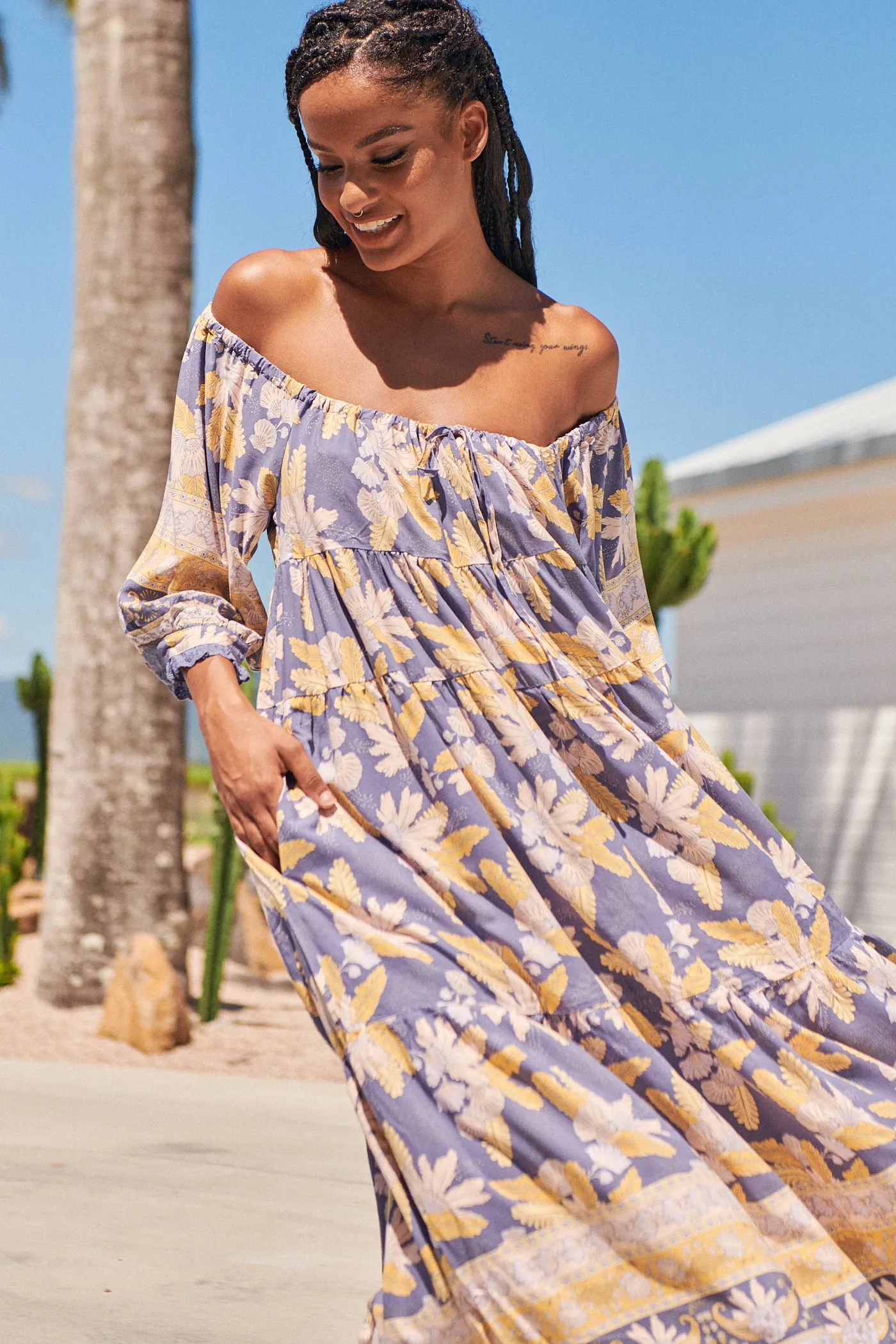 Ray Print Blossom Midi Dress sold by Lilac and Mila product image thumbnail 5