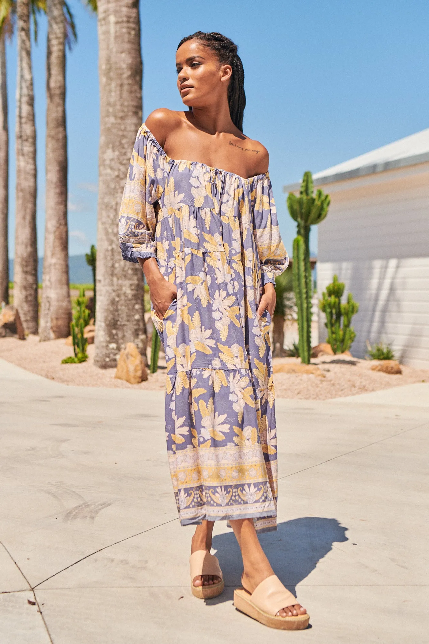 Ray Print Blossom Midi Dress sold by Lilac and Mila