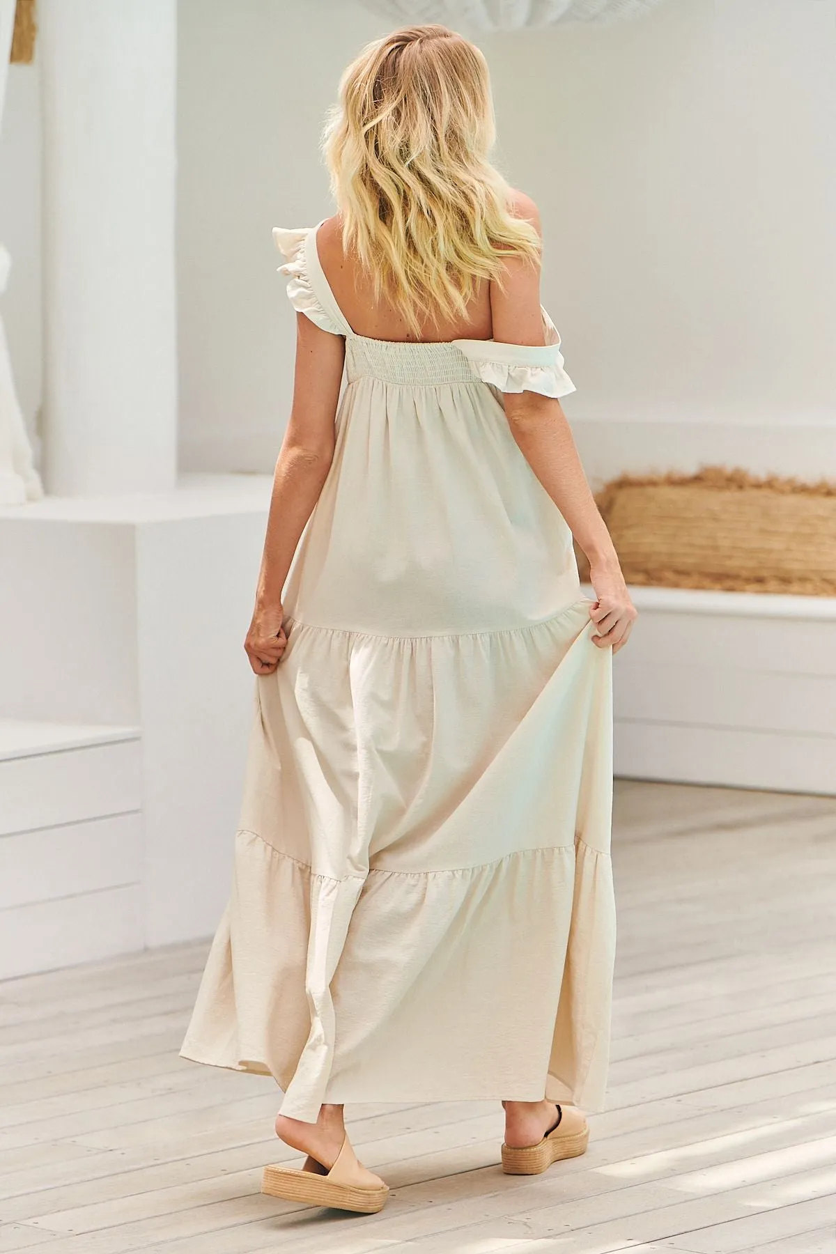 Natural Oatley print Kahlo Maxi Dress sold by Lilac and Mila product image thumbnail 3