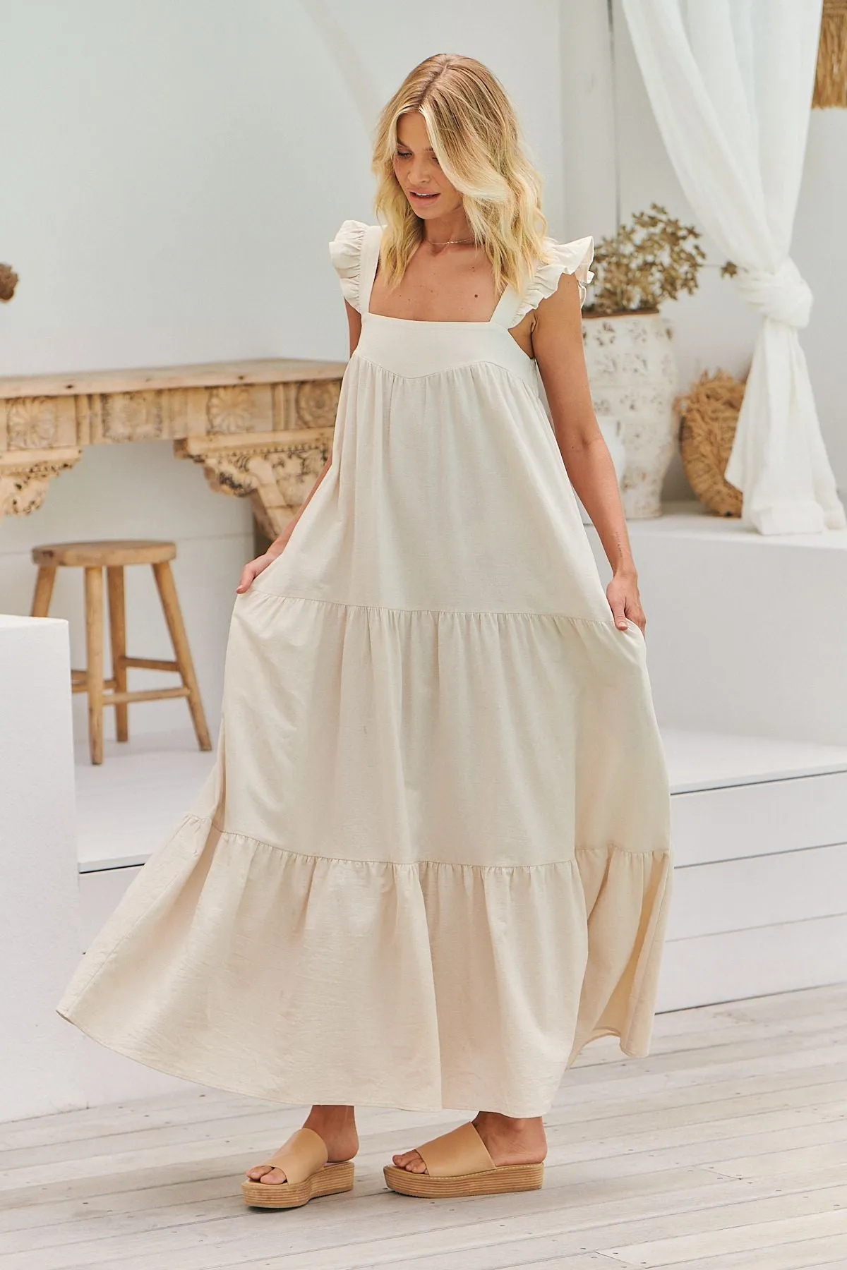 Natural Oatley print Kahlo Maxi Dress sold by Lilac and Mila product image thumbnail 4