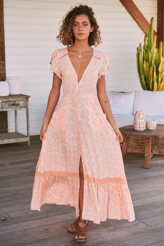 Peach Island Print Carmen Maxi sold by Lilac and Mila