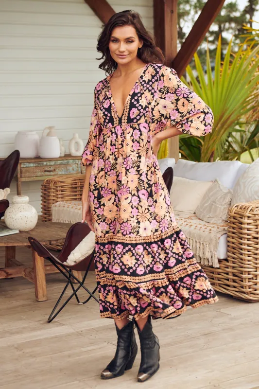 Apricot Blossom Print Liliana Midi Dress sold by Lilac and Mila