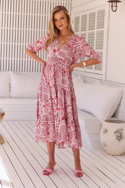 Ruby Red Print Eve Dress sold by Lilac and Mila