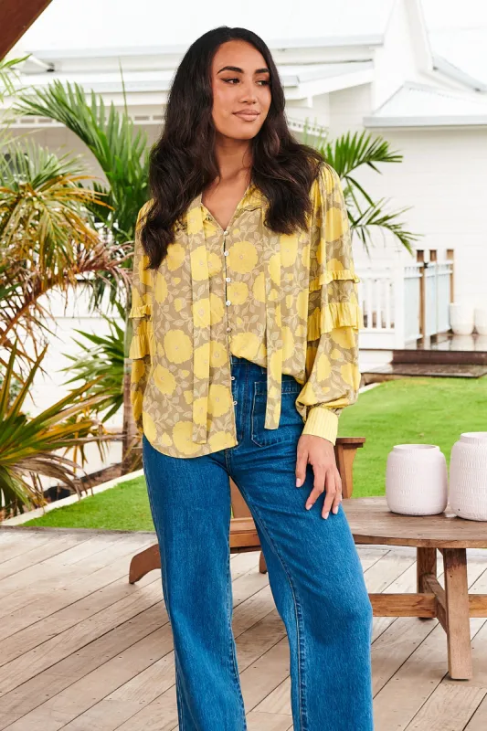 Yellow Brighton Print Oliver Shirt sold by Lilac and Mila