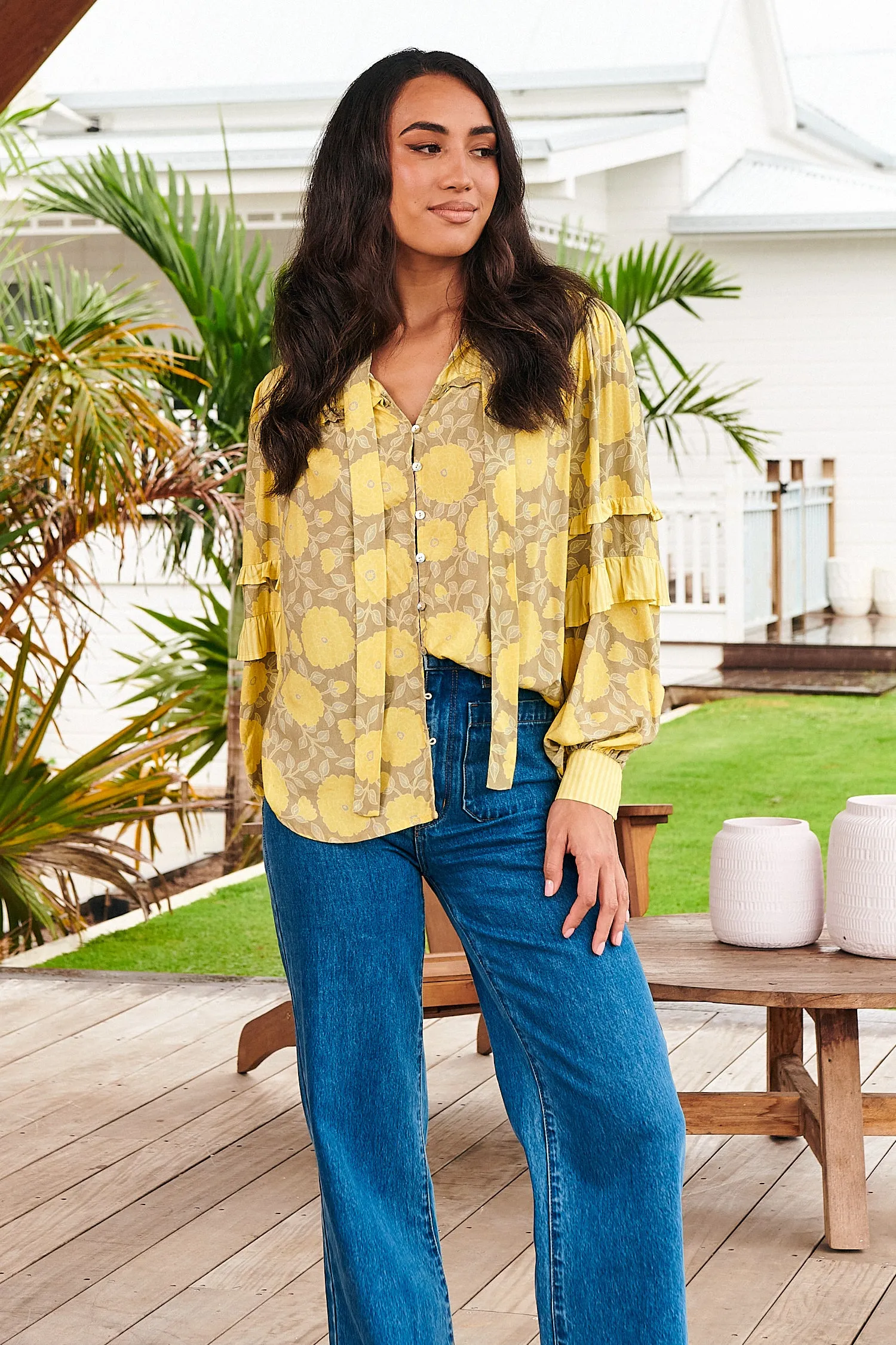 Yellow Brighton Print Oliver Shirt sold by Lilac and Mila