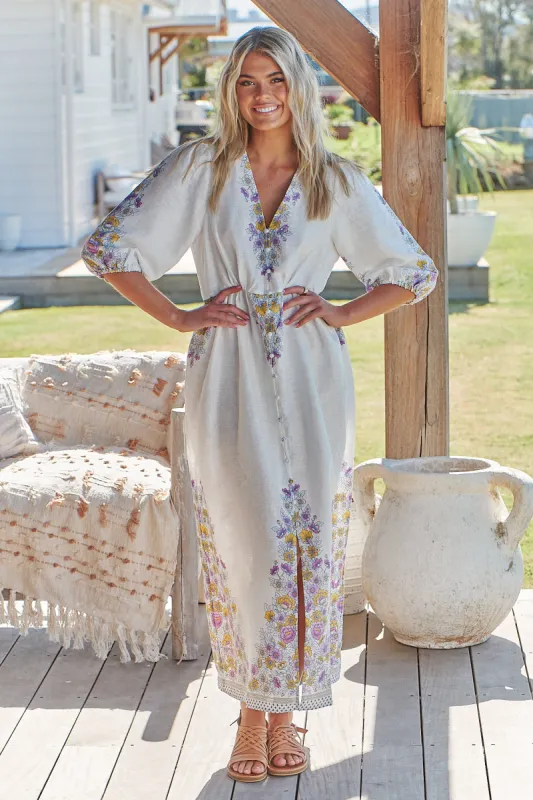 White Daylilies Print Ivy Midi Dress sold by Lilac and Mila