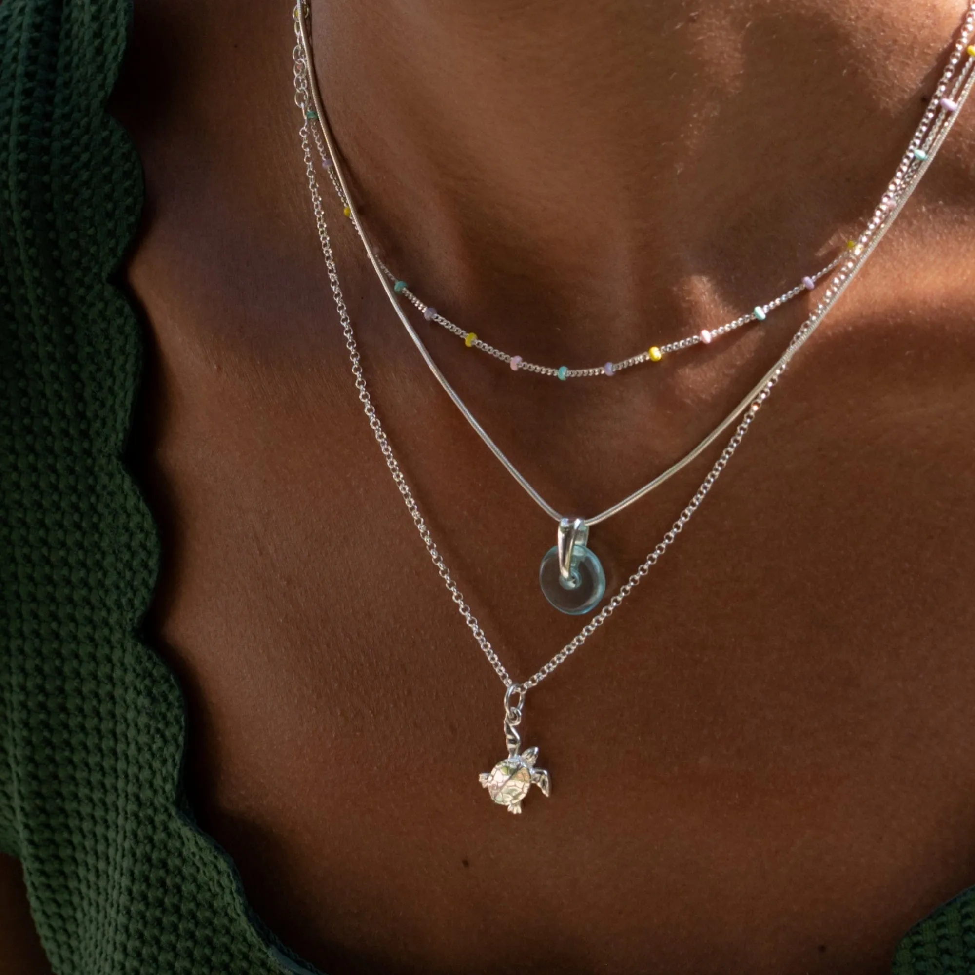 Silver Turquoise Spinning Disc Necklace sold by Lily Charmed product image thumbnail 3