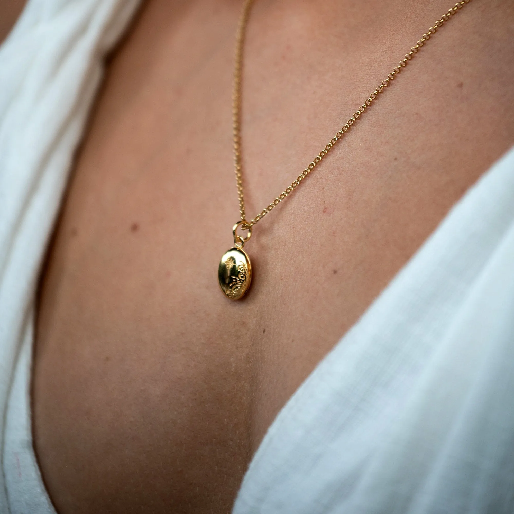 Gold Plated Tiny Celestial Locket Necklace sold by Lily Charmed product image thumbnail 3