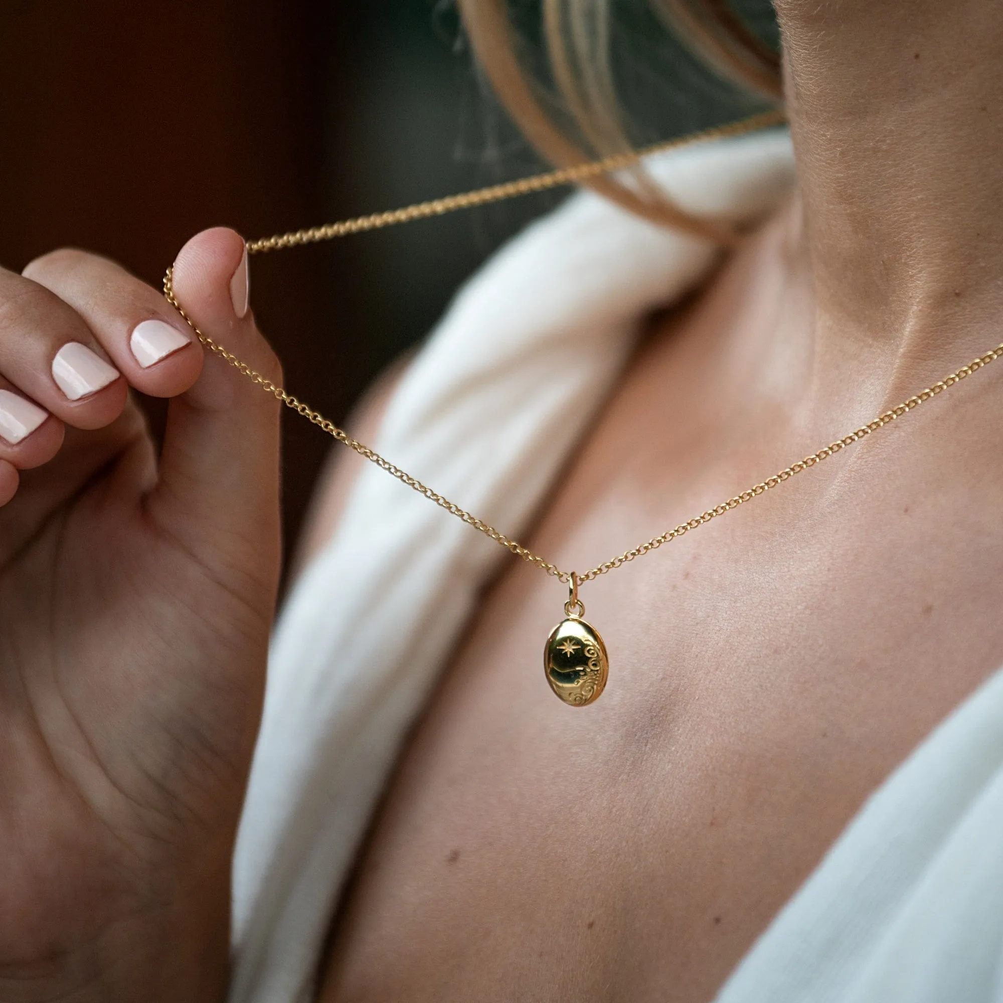 Gold Plated Tiny Celestial Locket Necklace sold by Lily Charmed product image thumbnail 2