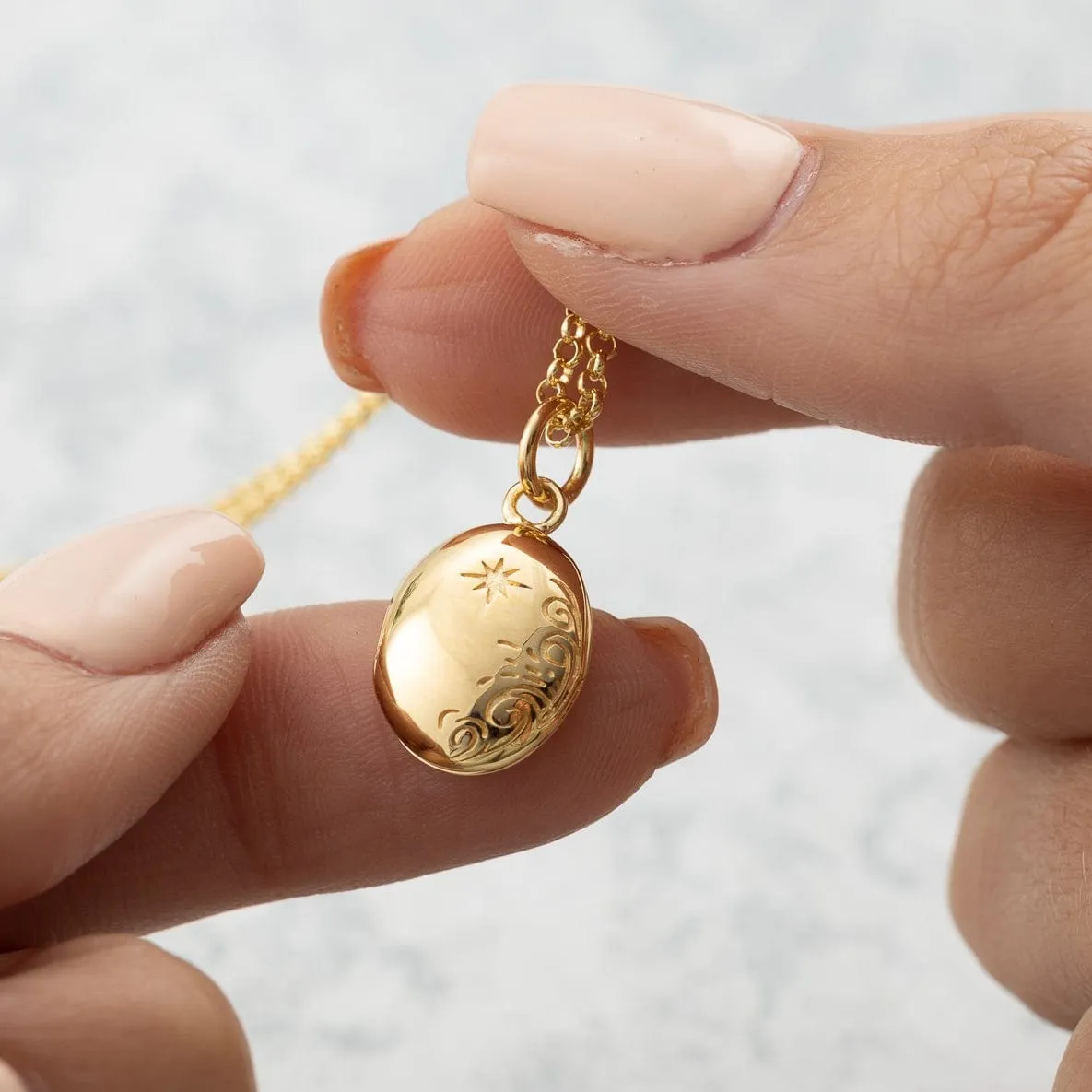 Gold Plated Tiny Celestial Locket Necklace sold by Lily Charmed product image thumbnail 4