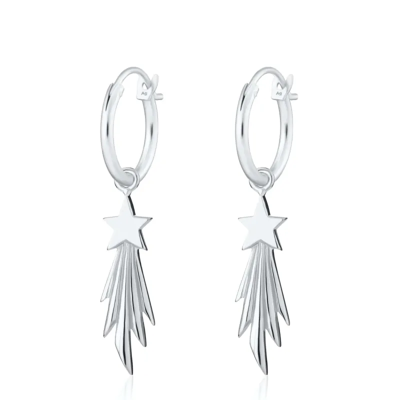 Silver Shooting Star Charm Hoop Earrings sold by Lily Charmed