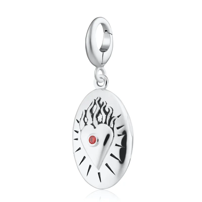 Silver Flaming Heart Locket Charm sold by Lily Charmed