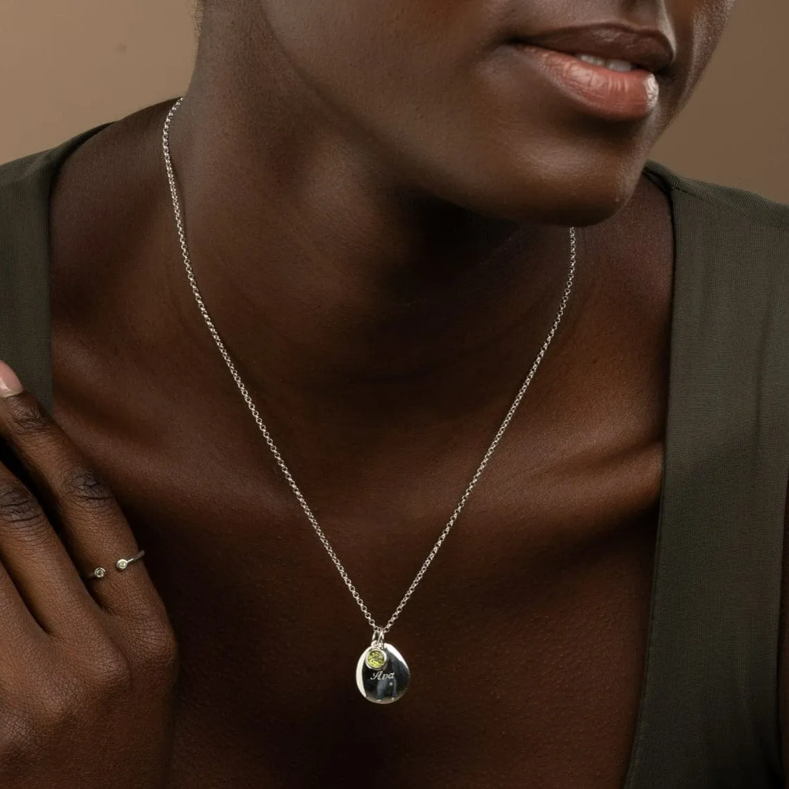 Engraved Pebble & Birthstone Charm Necklace sold by Lily Charmed product image thumbnail 2