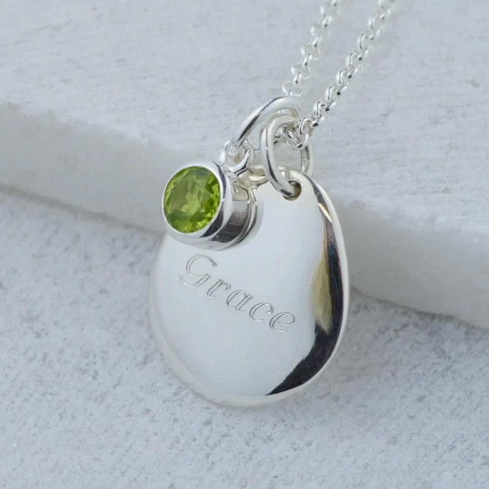 Engraved Pebble & Birthstone Charm Necklace sold by Lily Charmed product image thumbnail 3