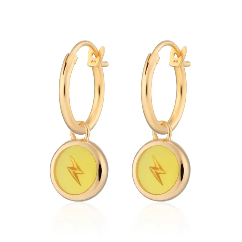Gold Plated Yellow Lightning Resin Charm Hoop Earrings sold by Lily Charmed