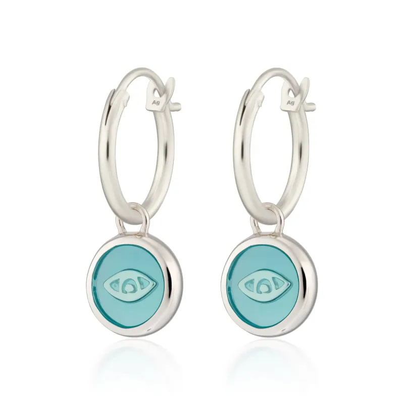 Silver Turquoise Eye Resin Charm Hoop Earrings sold by Lily Charmed