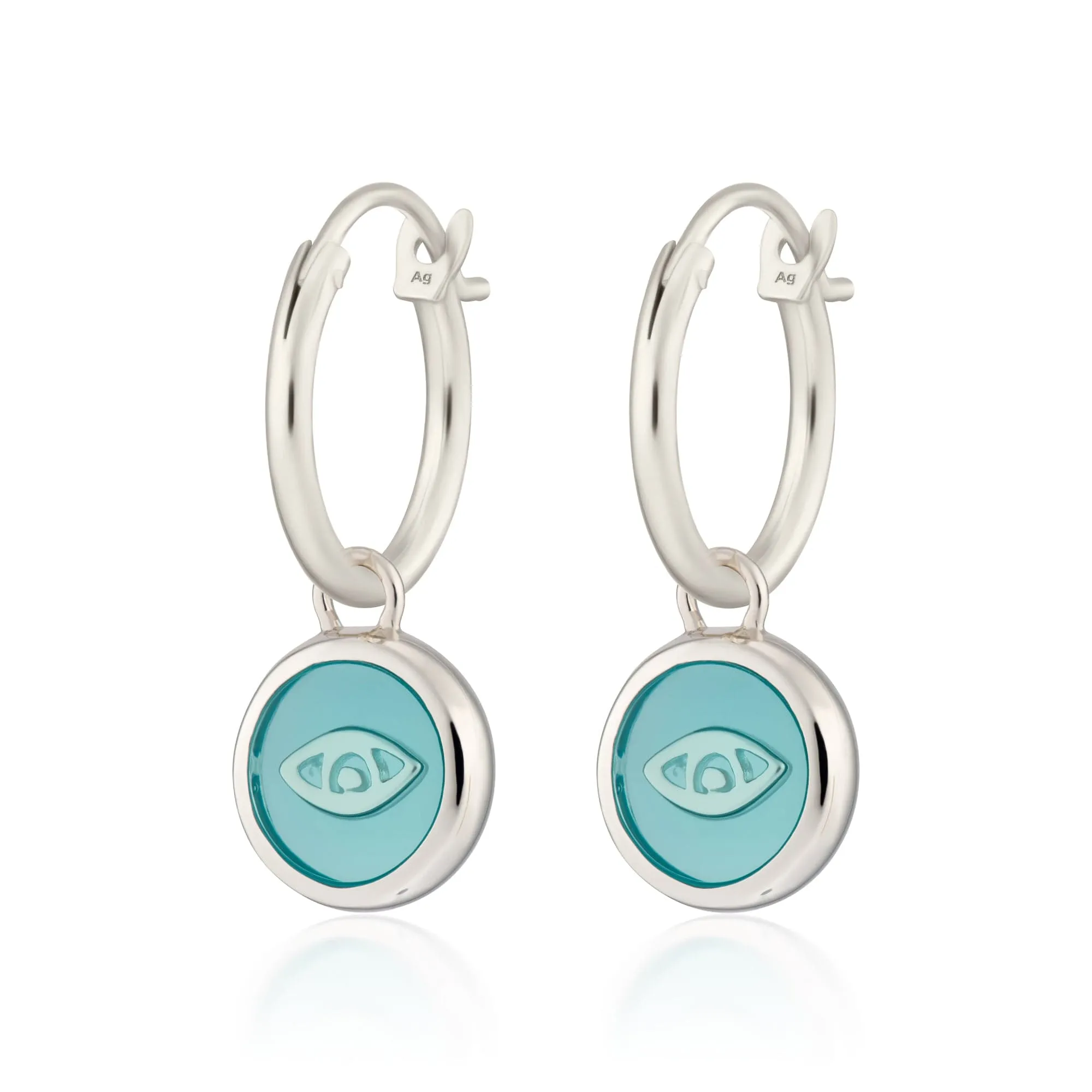 Silver Turquoise Eye Resin Charm Hoop Earrings sold by Lily Charmed
