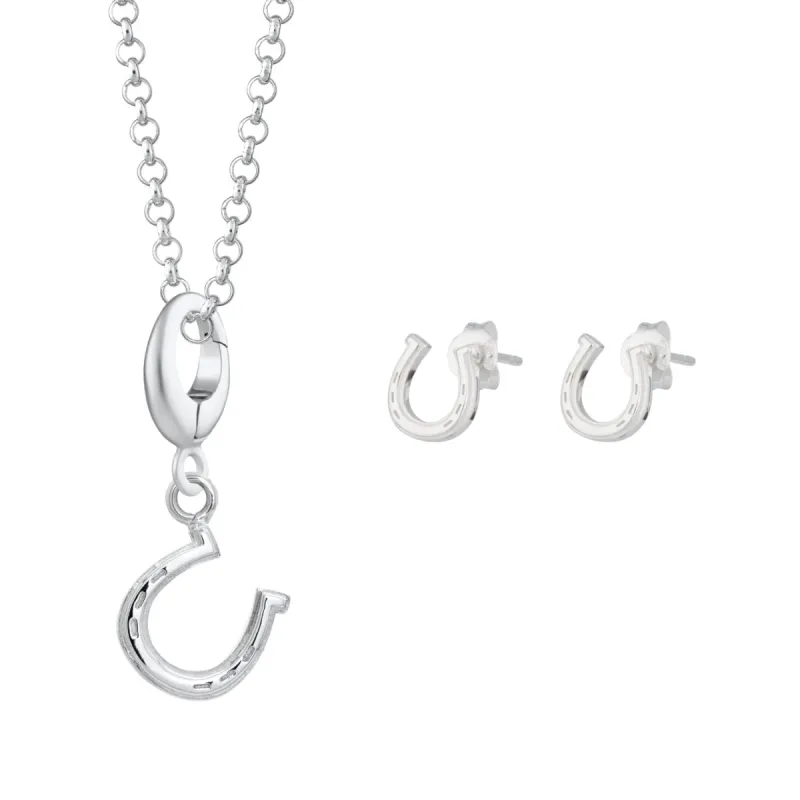 Silver Lucky Horseshoe Jewellery Set With Stud Earrings sold by Lily Charmed