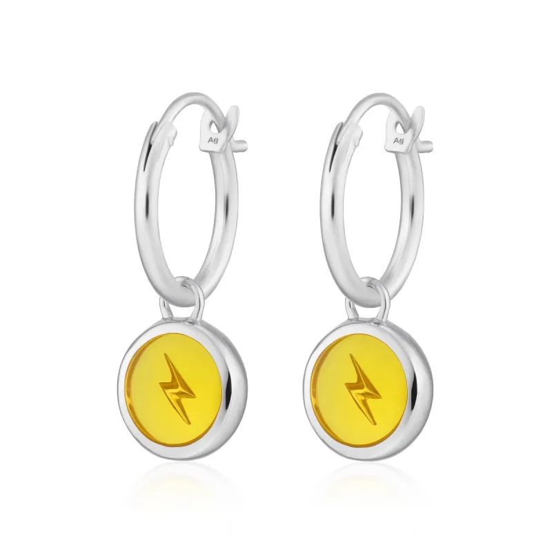 Silver Yellow Lightning Resin Charm Hoop Earrings sold by Lily Charmed