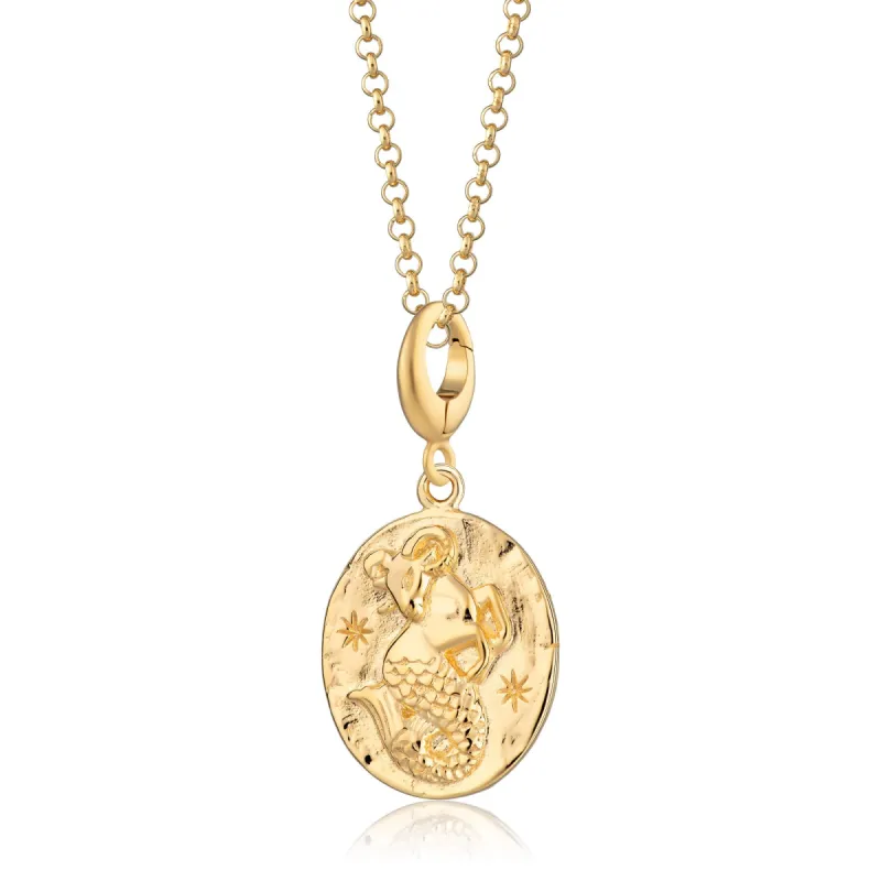 Engraved Gold Plated Capricorn Zodiac Necklace sold by Lily Charmed