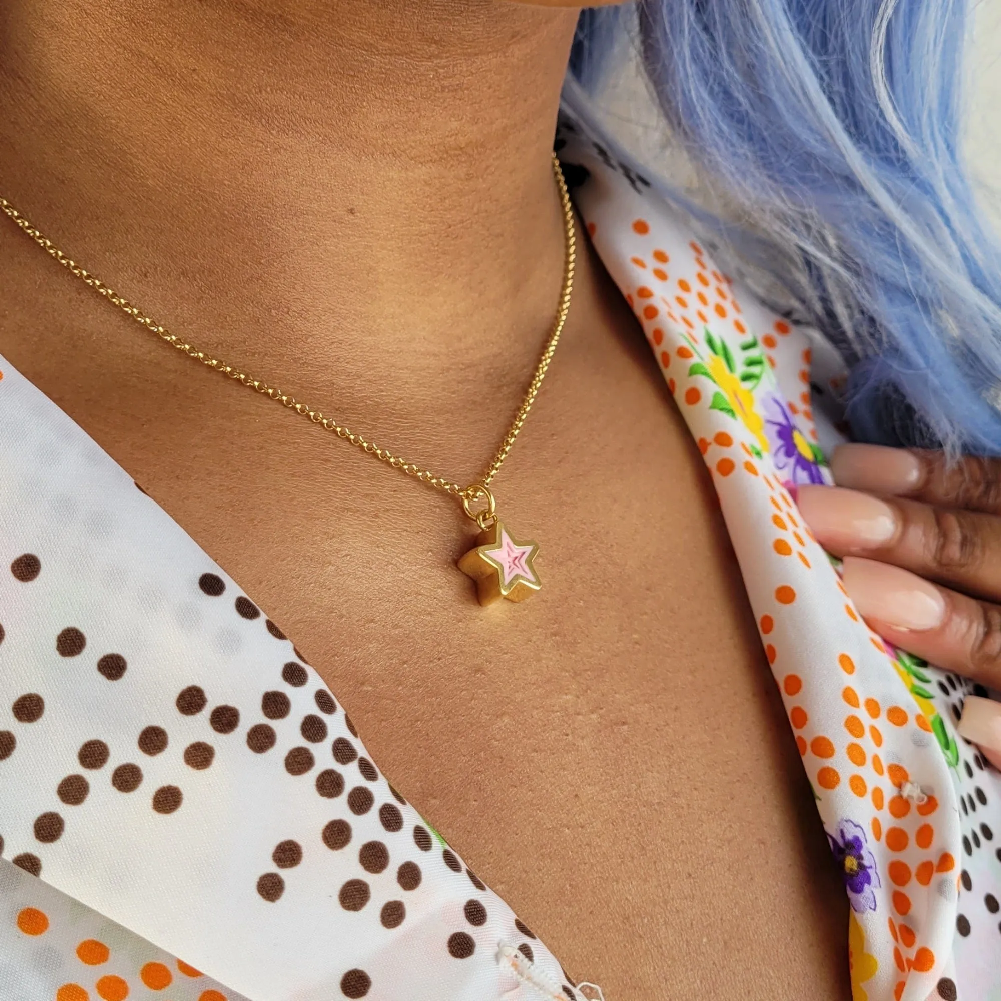 Gold Plated Geometric Pink Star Charm sold by Lily Charmed product image thumbnail 2