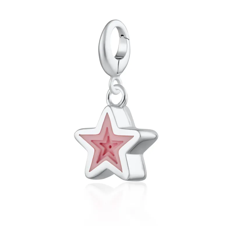 Silver Geometric Pink Star Charm sold by Lily Charmed
